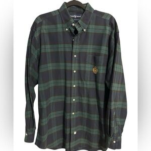 Vintage Ralph Lauren Blackwatch Plaid Pocket Crest Button Down Shirt Size L